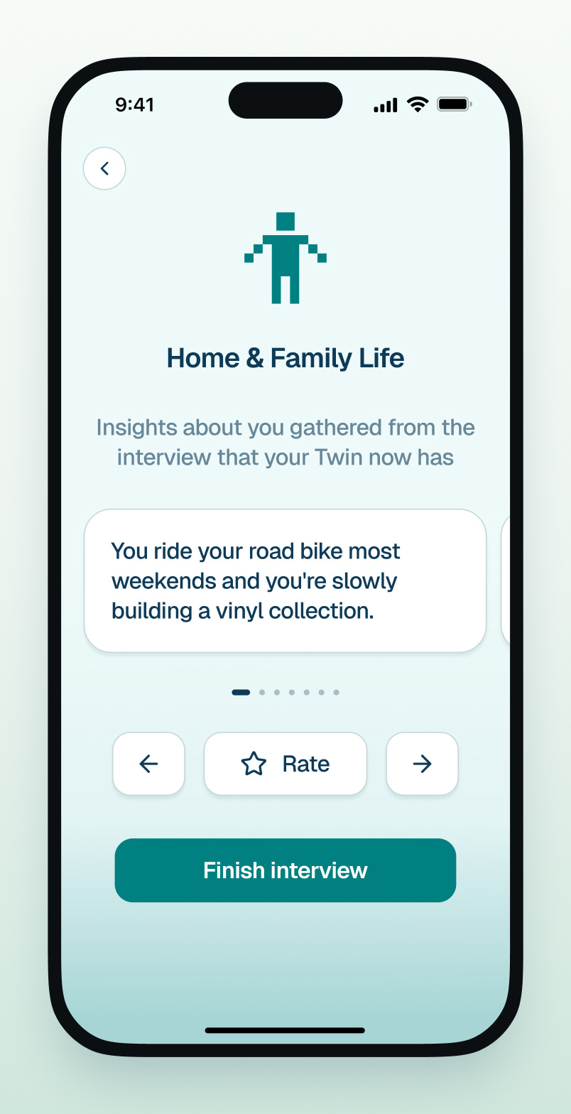 Insights your Twin has gathered from an interview, ready for you to rate